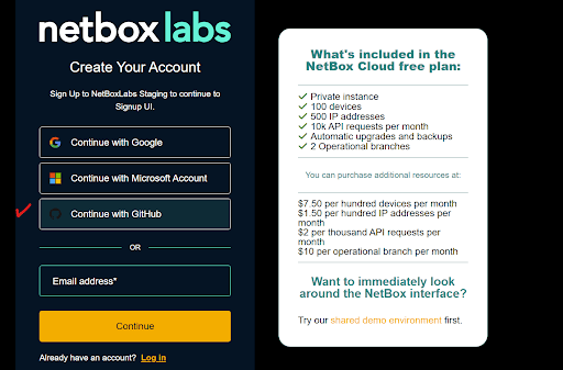 Select from Google, Microsoft, or GitHub when creating your account.