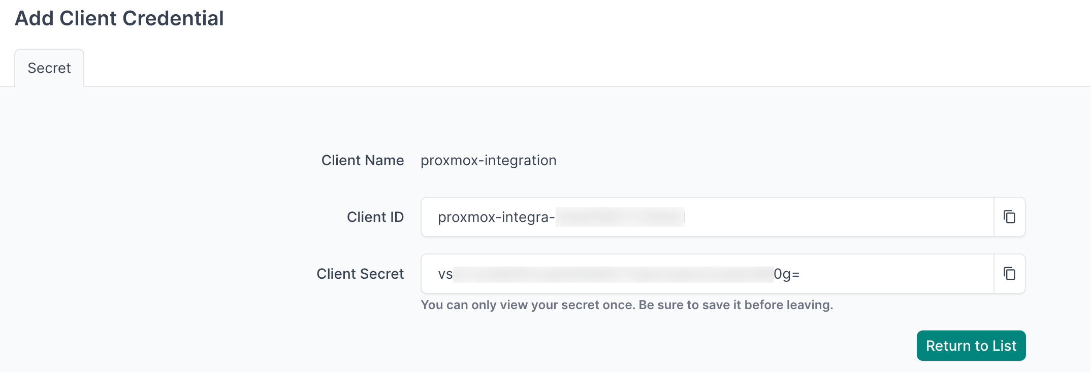 copy client credentials