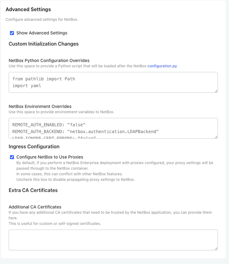 Advanced settings location