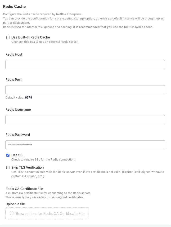 Screenshot: External Redis Configuration