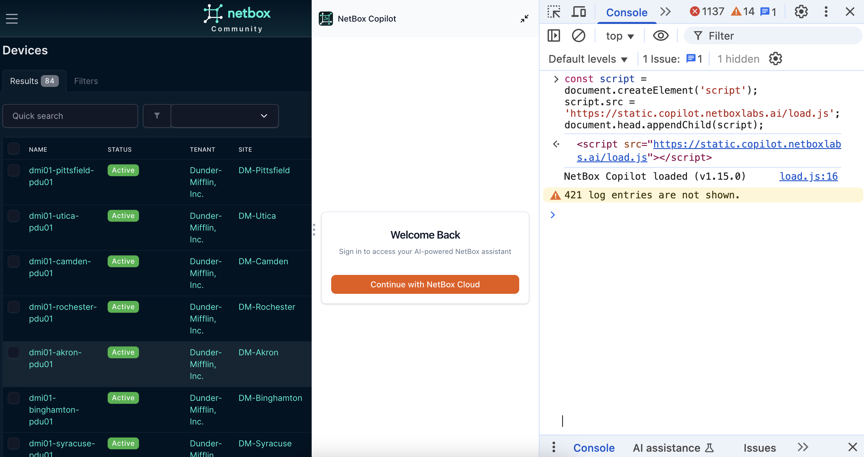 Injecting NetBox Copilot via browser console
