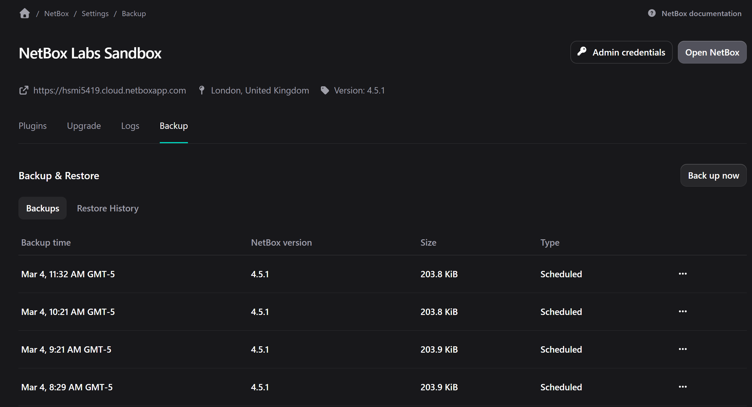view list of backups